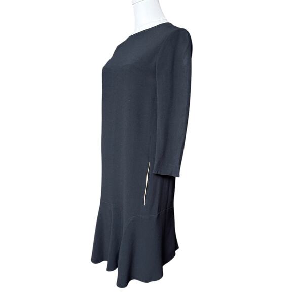 Chloe Black and Tan Midi Shift Dress Size 36 Fully Lined Front Slit Pockets - Picture 2 of 7